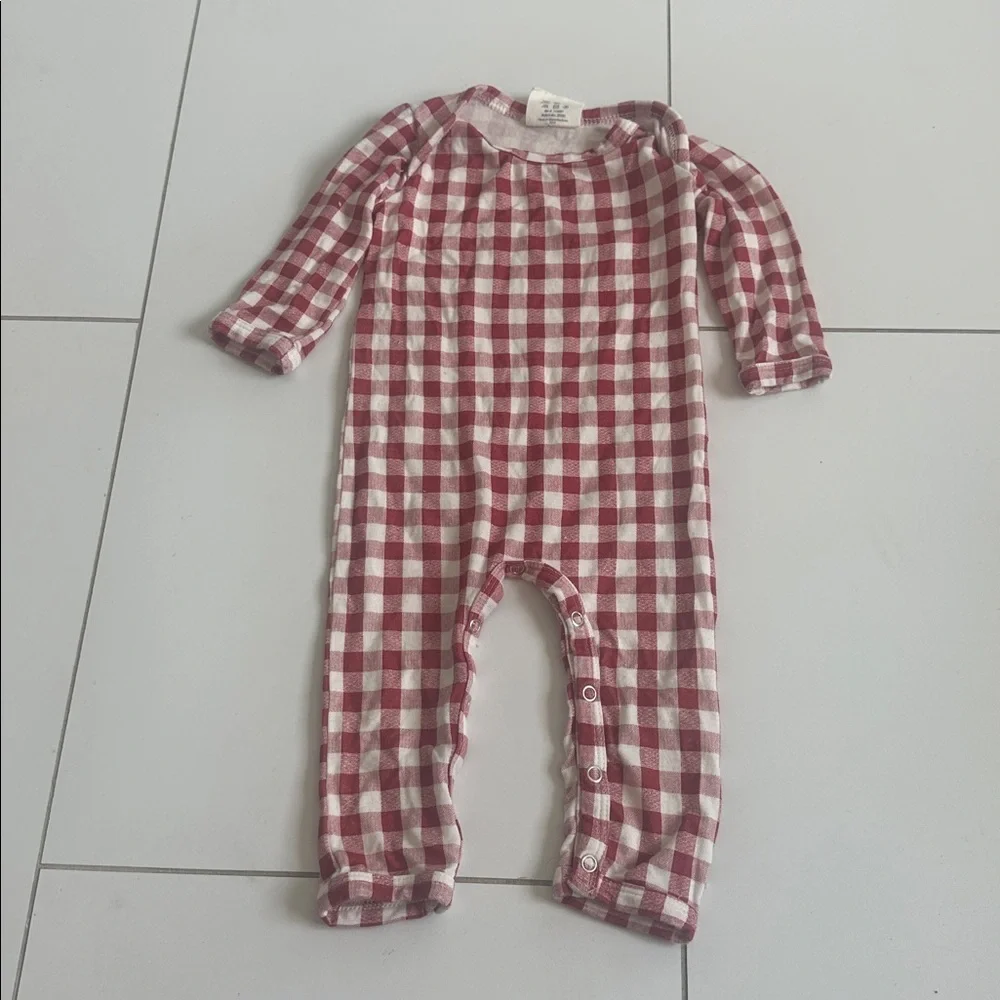 spearmint love red gingham romper 3/6m holiday bamboo